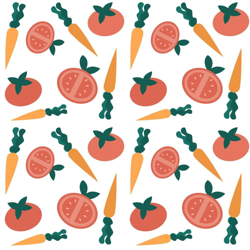 Cute seamless vector pattern background illustration with tomatoes and carrots