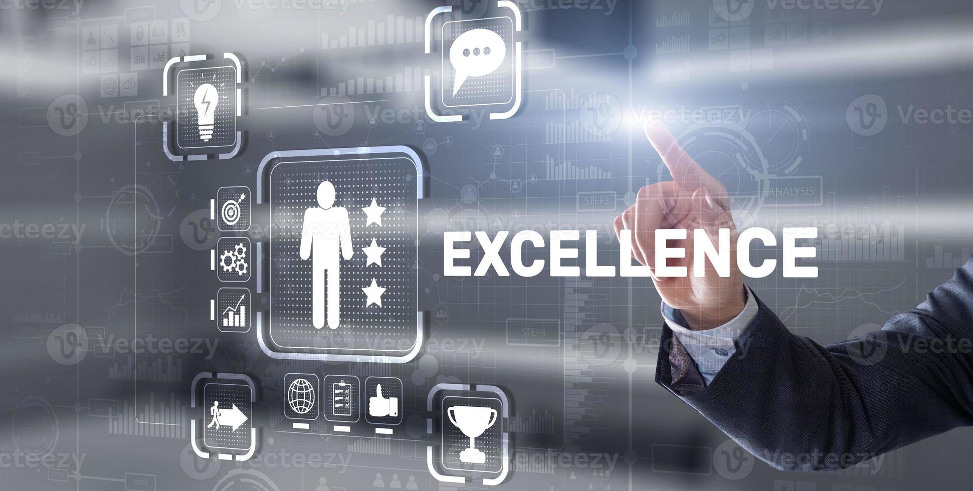 Excellence Concept. Quality Service. Businessman pressing Excellence virtual screen photo
