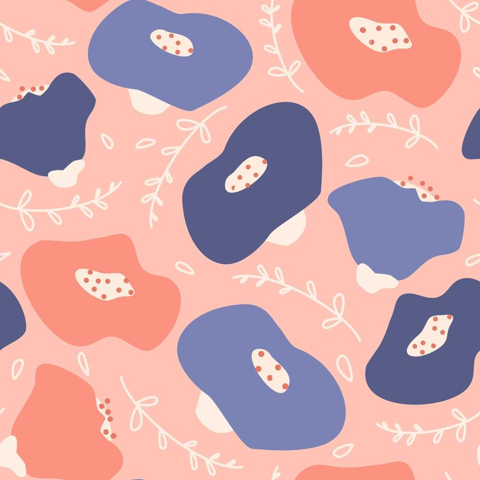 Cute seamless vector pattern background illustration with abstract colorful flowers and leaves