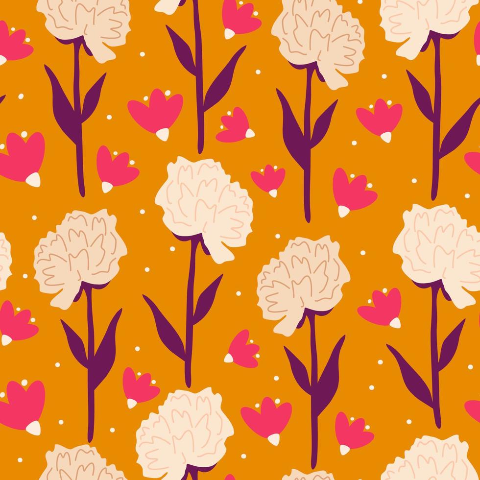 Cute seamless vector pattern background illustration with bold abstract colorful flowers