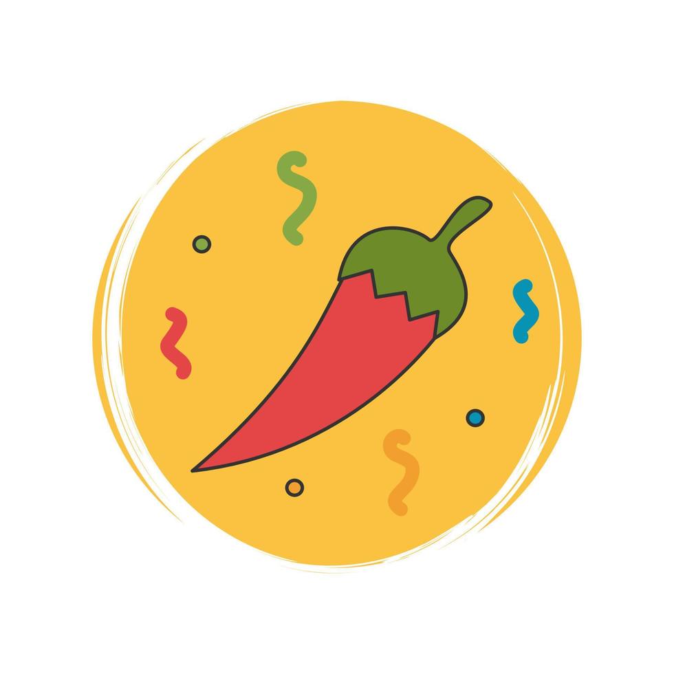 Cute logo or icon vector with Jalapeno or chilli peppers , illustration on circle with brush texture, for social media story and highlights