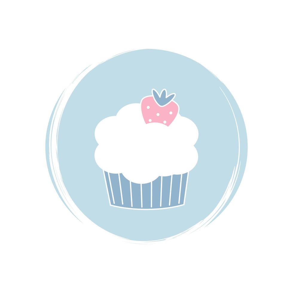 Strawberry cupcake icon logo vector illustration on circle with brush texture for social media story highlight