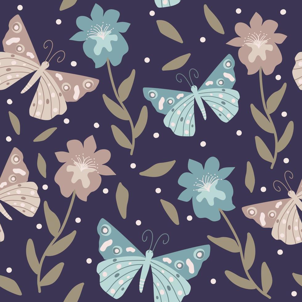 hermosa resumen sin costura vector modelo antecedentes ilustración con dibujos animados mariposas y flores