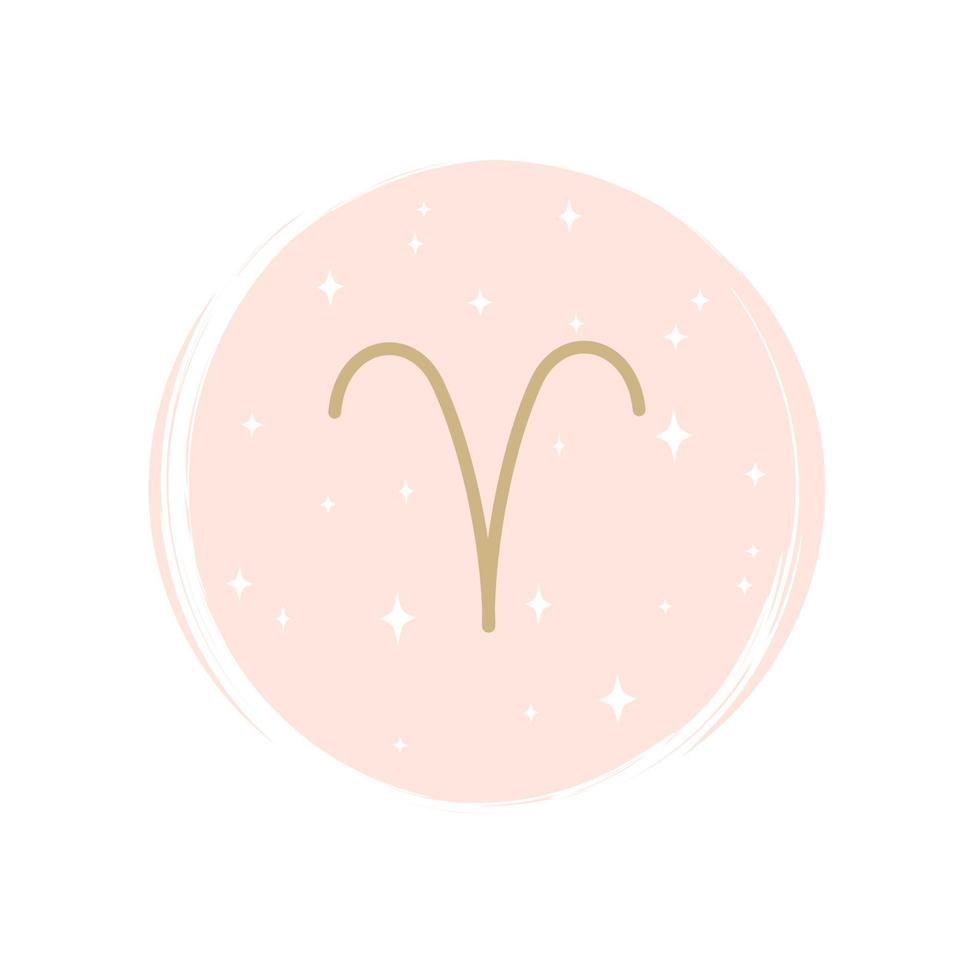 Cute zodiac aries icon logo vector illustration on circle with brush texture for social media story highlight