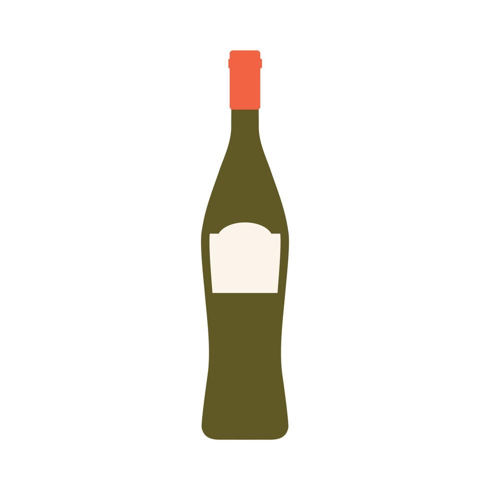 wine flat design vector illustration isolated on white background. Old wine bottle icon. Flat illustration of old wine bottle vector icon for web design
