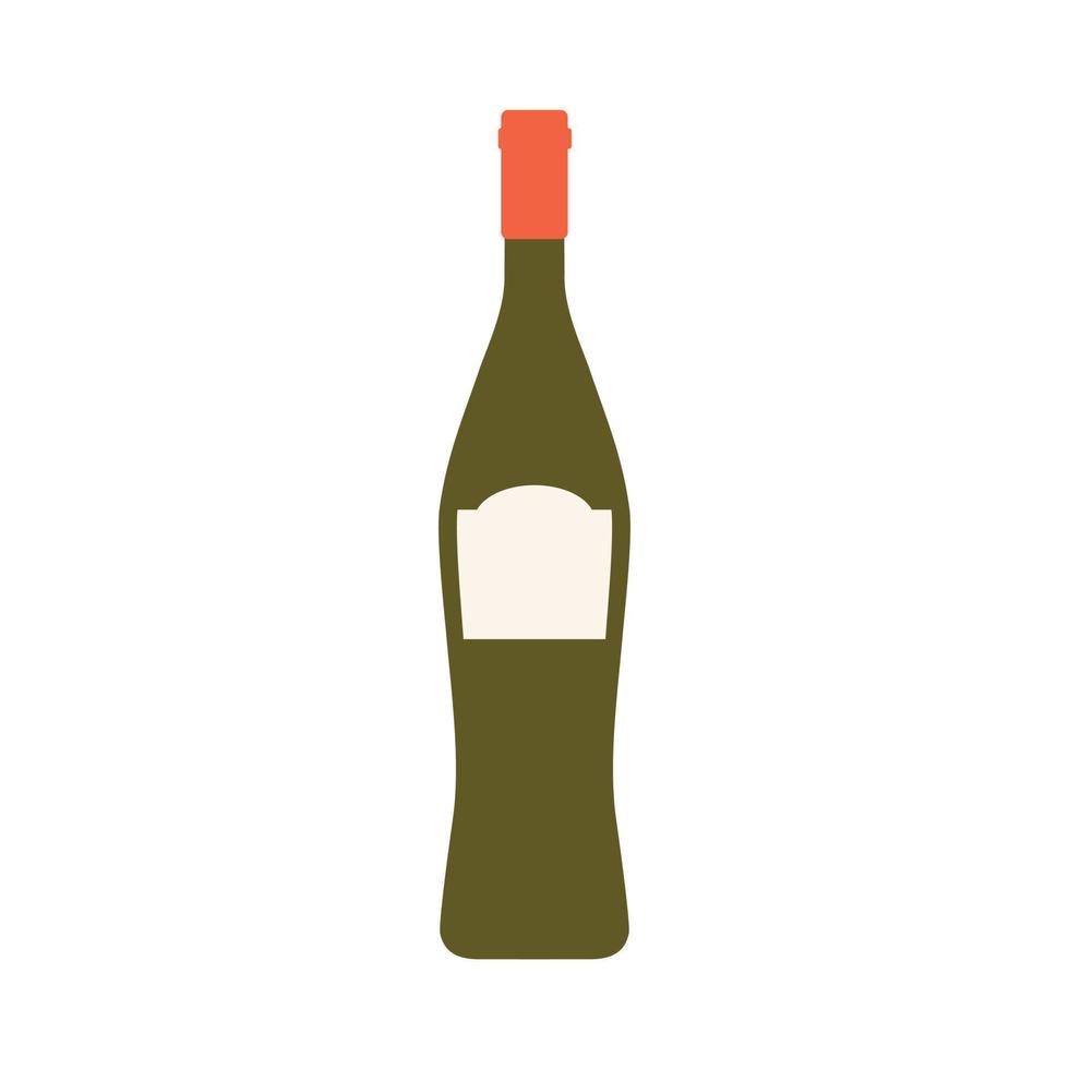 wine flat design vector illustration isolated on white background. Old wine bottle icon. Flat illustration of old wine bottle vector icon for web design