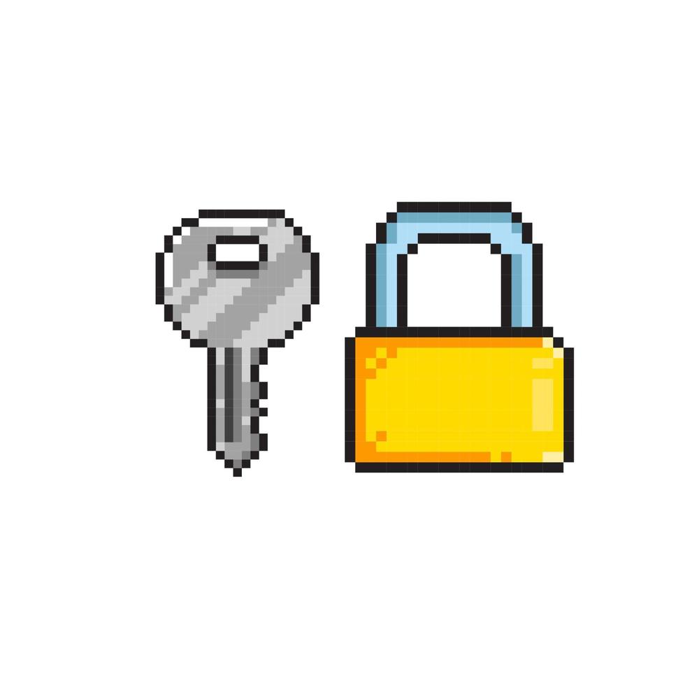 key and padlock in pixel art style vector