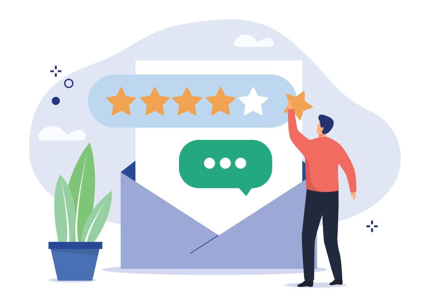 Characters giving positive feedback to helpdesk service. Rating scale and customer satisfaction concept. Vector illustration.