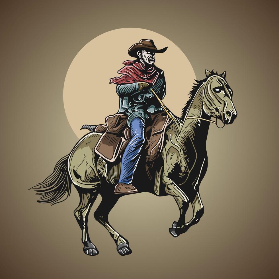 Cowboy With Running Horse Vector Illustration