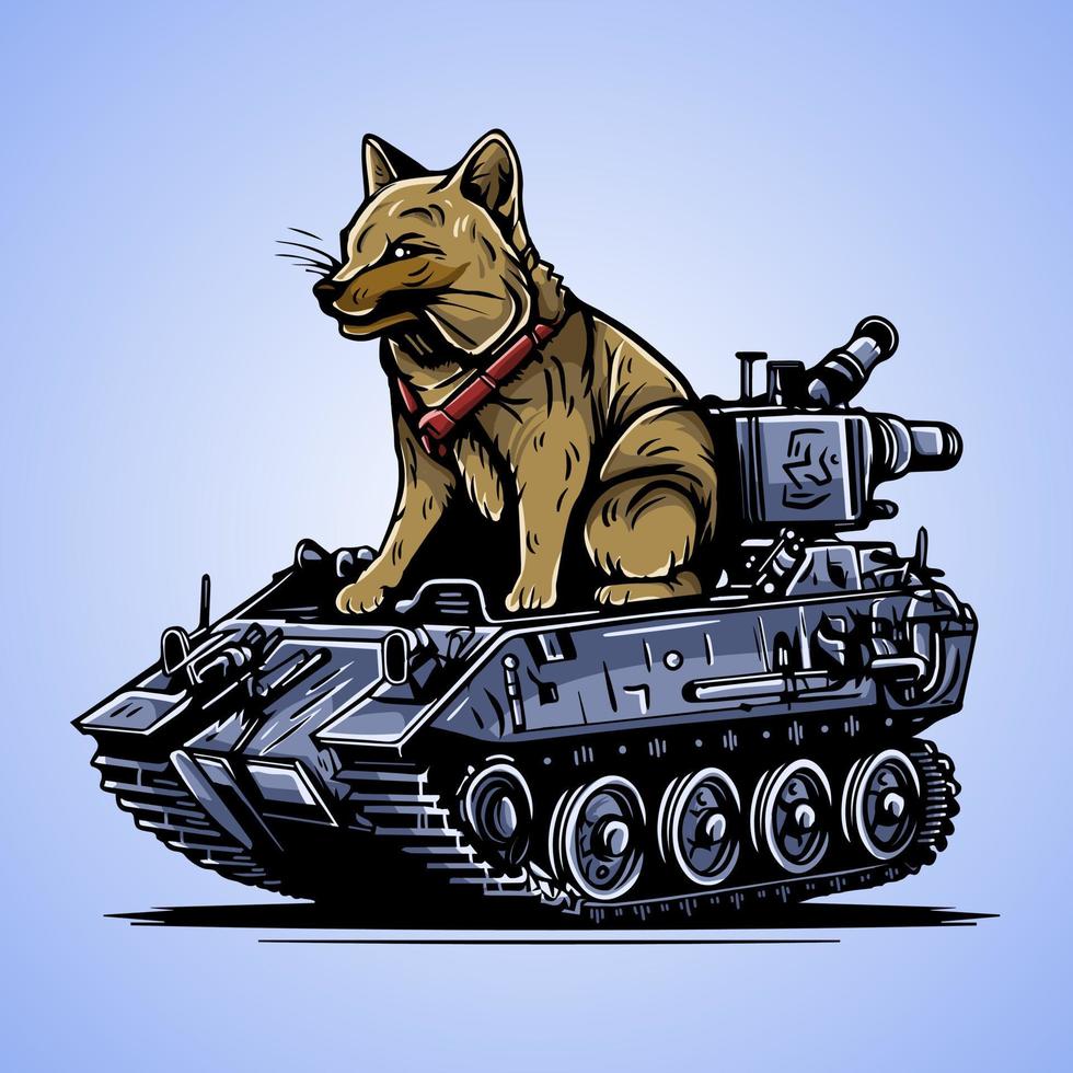 Wolf Driving Tank War Vechile Vector Illustration Artwork