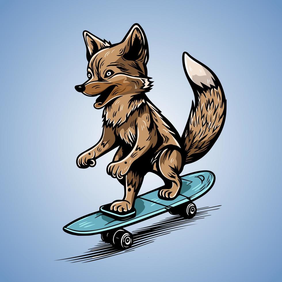 frio lobo haciendo deporte y Patinaje con patineta vector ilustración