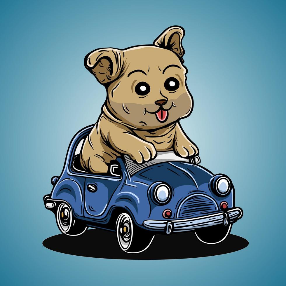 Funny Small Car Cute Little Dog Riding Vector