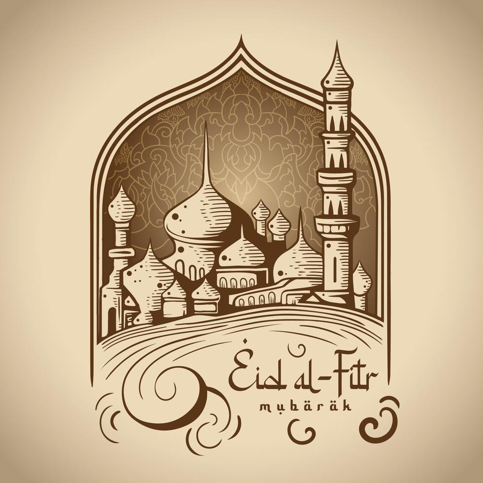 Ramadan Kareem Arabic Mosque Islam Reliqion Calligraphy Vector Illustration