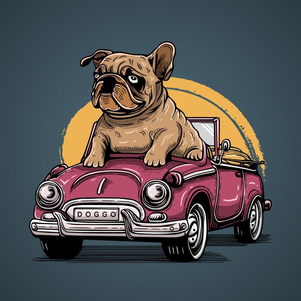 buldog pitbull montando abierto techo coche vector obra de arte ilustración