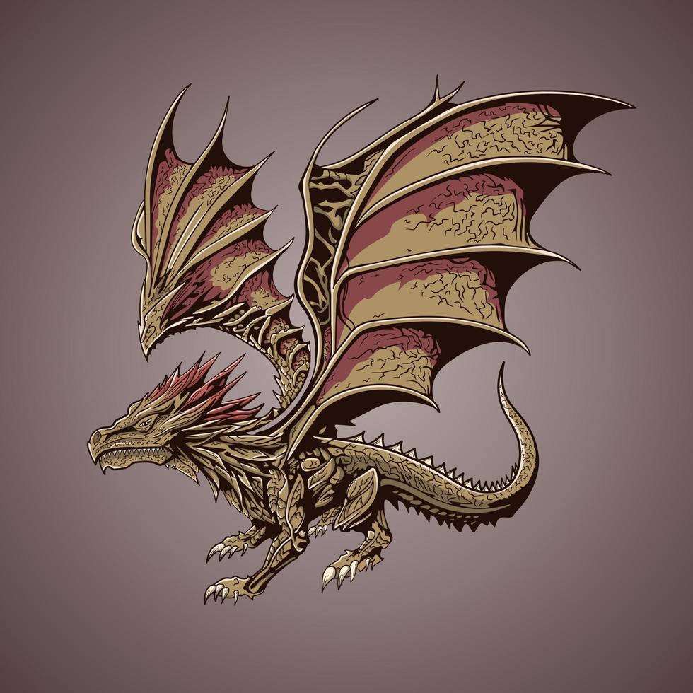 Western Dragon Flying Vector Illustration