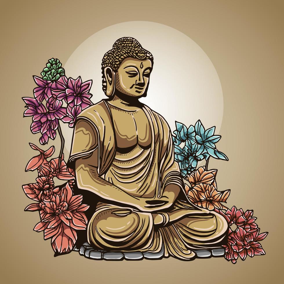 Buda purnima con flor vector ilustración obra de arte