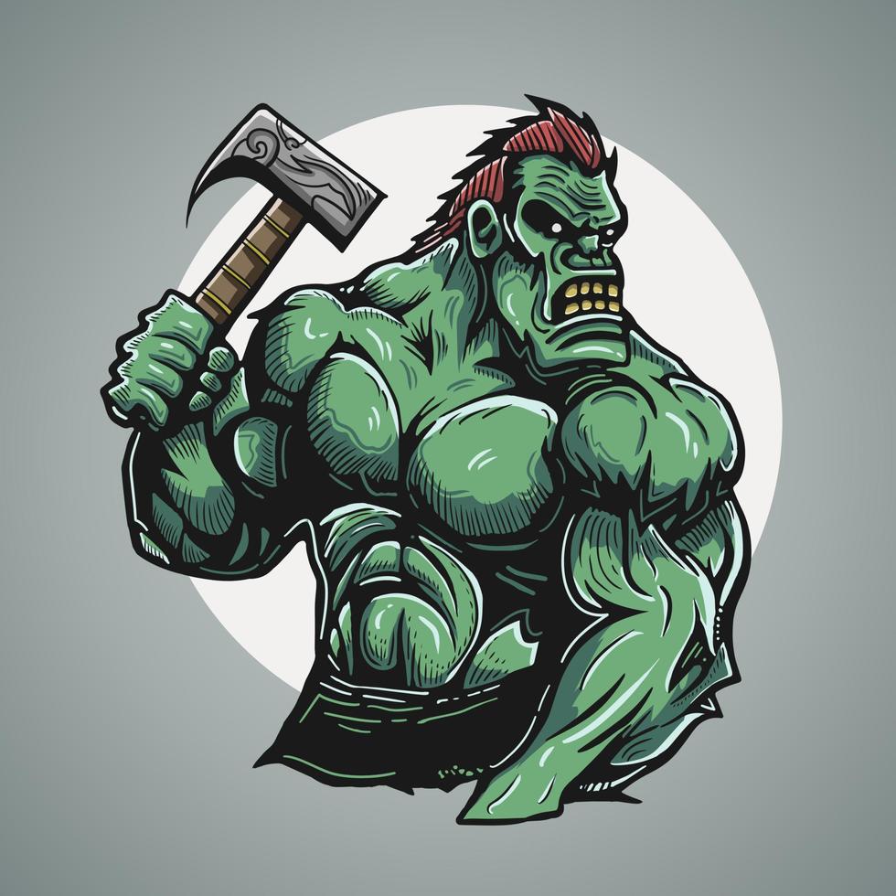 Green Gorilla Zombie Vector Illustration