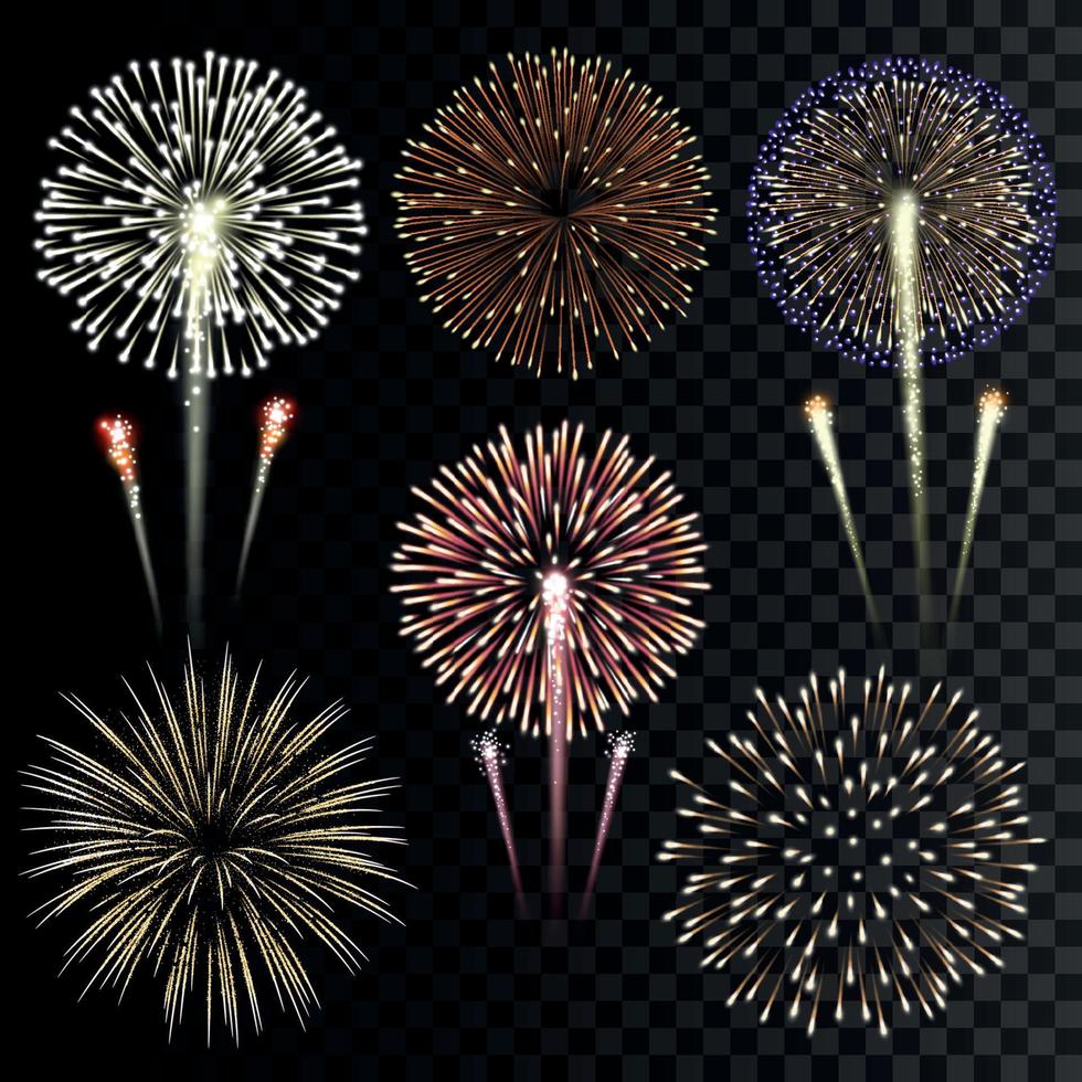 Set of isolated vector fireworks