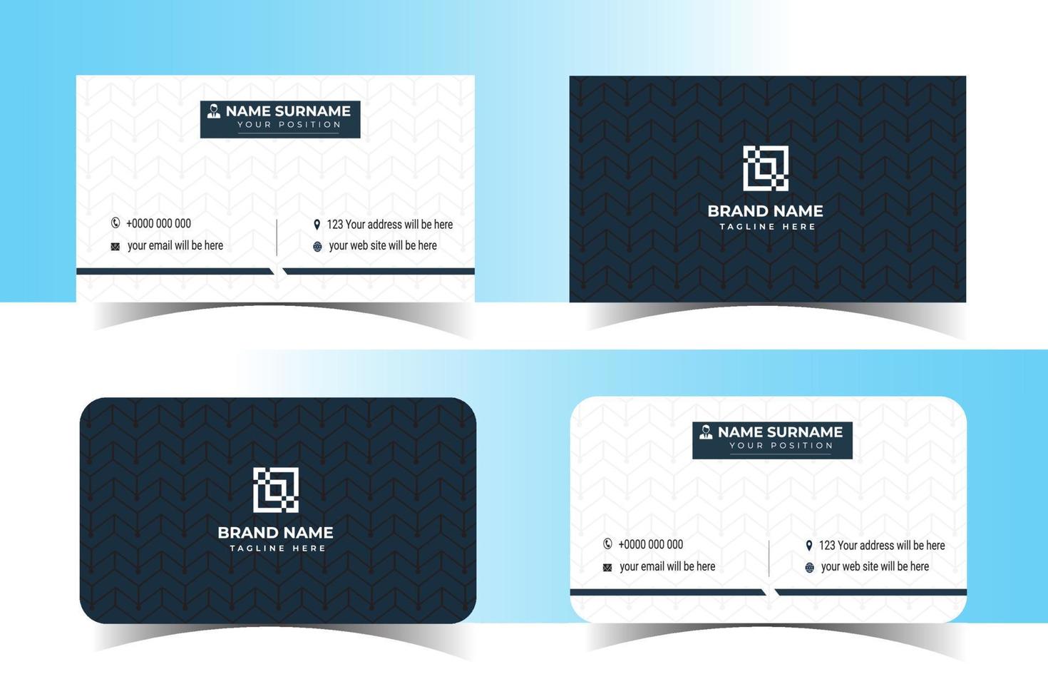 Modern business card template design. With inspiration from the abstract. Contact card for company. Two sided black and white . Vector illustration.