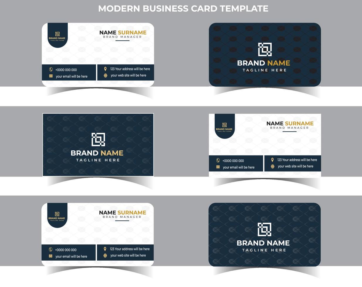 Modern Business Card Design With Double-Sides Presentation In Dark Blue And White Color Unique template. vector