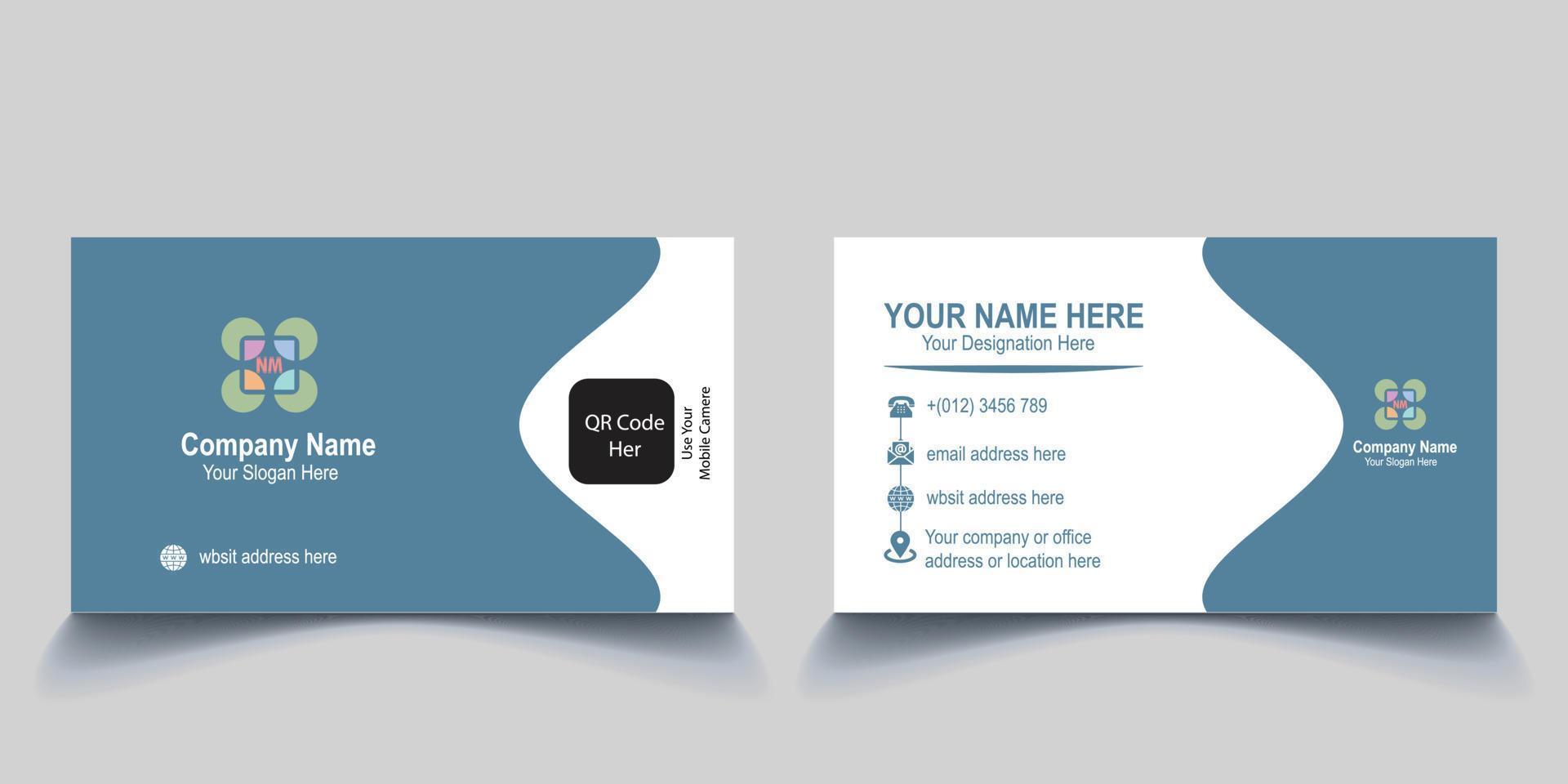 Modern creative business card design template. unique shape modern business card design. White and Light Blue free vector