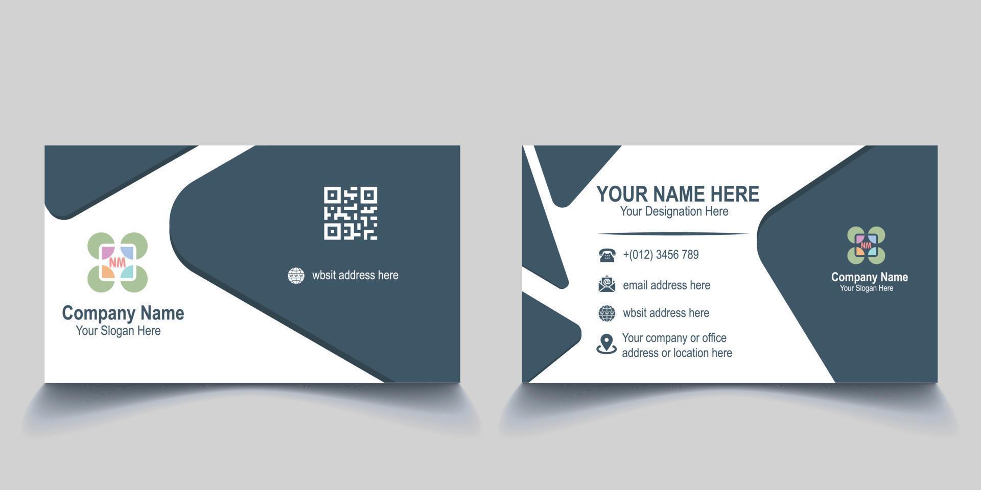 Modern creative business card design template. unique shape modern business card design. White and Gray blue free vector
