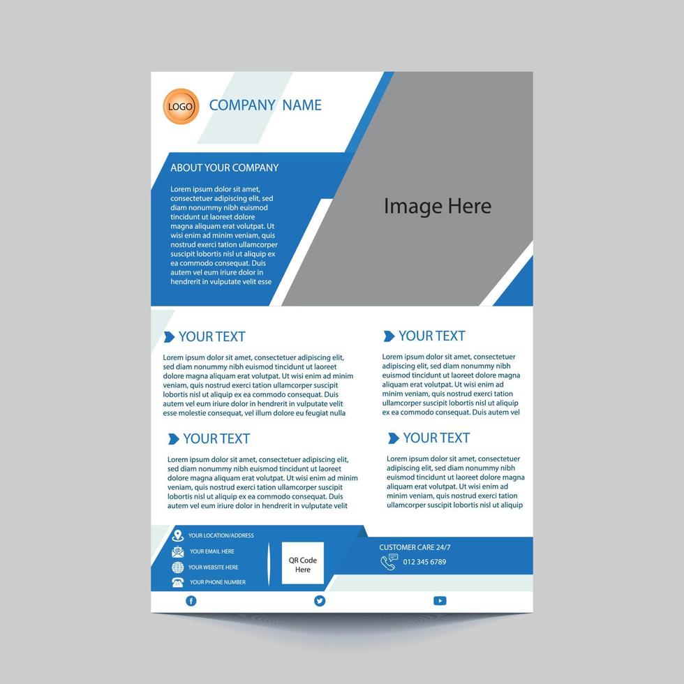 Modern corporate template design in A4. Can be use to flyer, book cover, brochure, annual report, corporate presentation, portfolio, magazine, poster, banner, website. Blue and White free vector