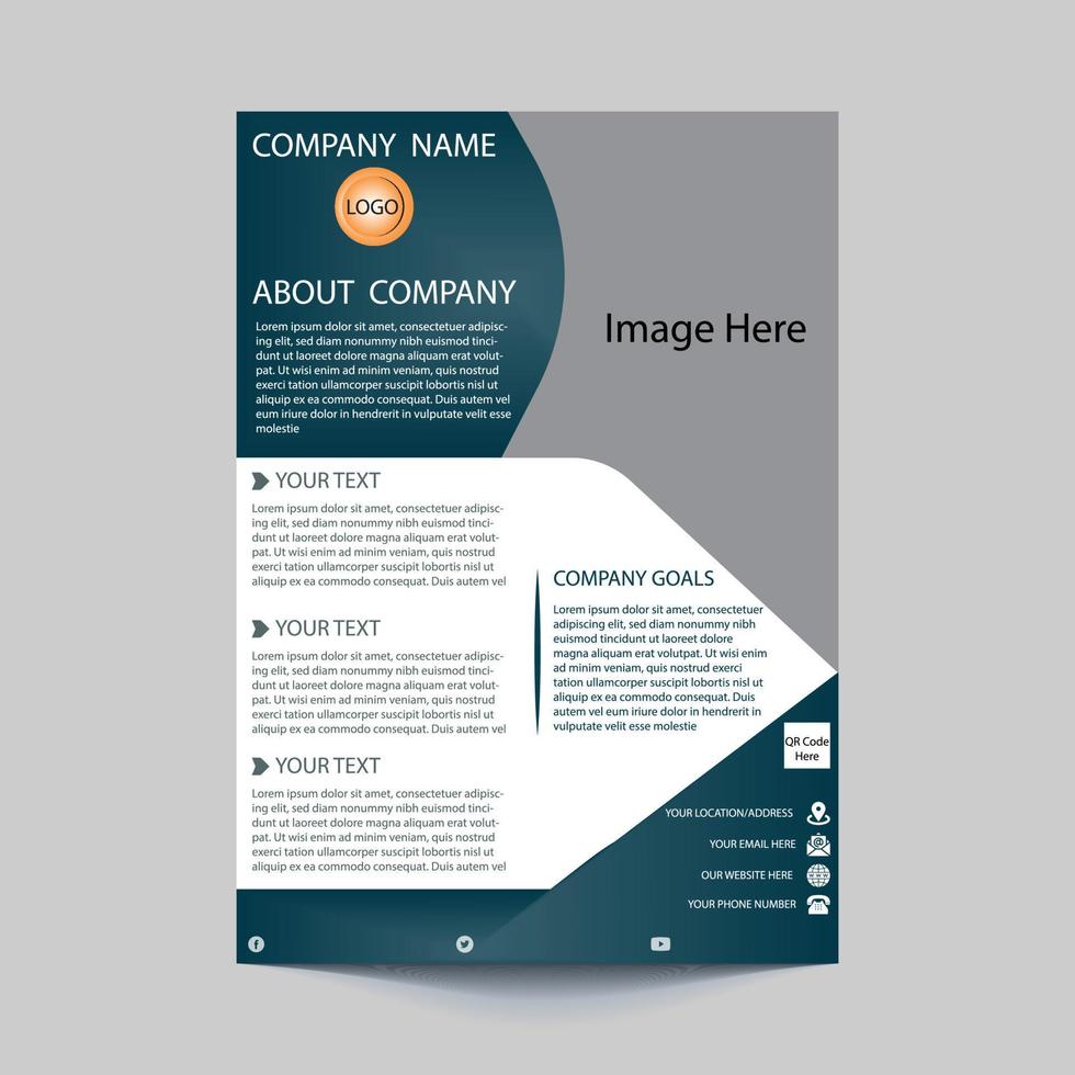 Modern corporate template design in A4. Can be use to flyer, book cover, brochure, annual report, corporate presentation, portfolio, magazine, poster, banner, website. Dark blue and white free vector