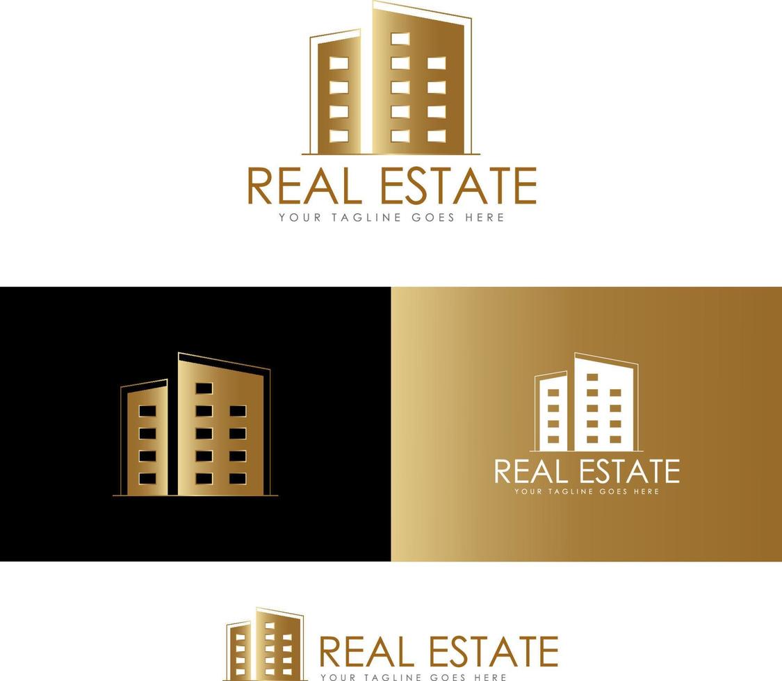 Golden Building logo design templates for real estate and realtors vector