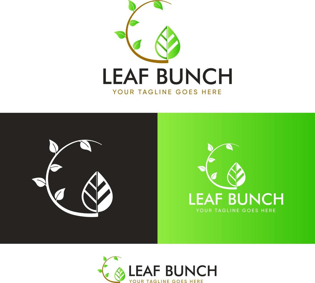 Natural green leaf bunch logo design template vector