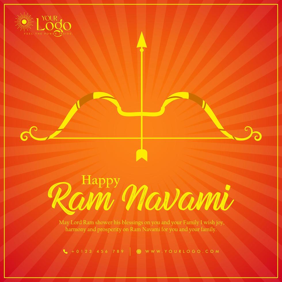 Happy Ram Navami greetings background Indian Hinduism festival social media post design vector