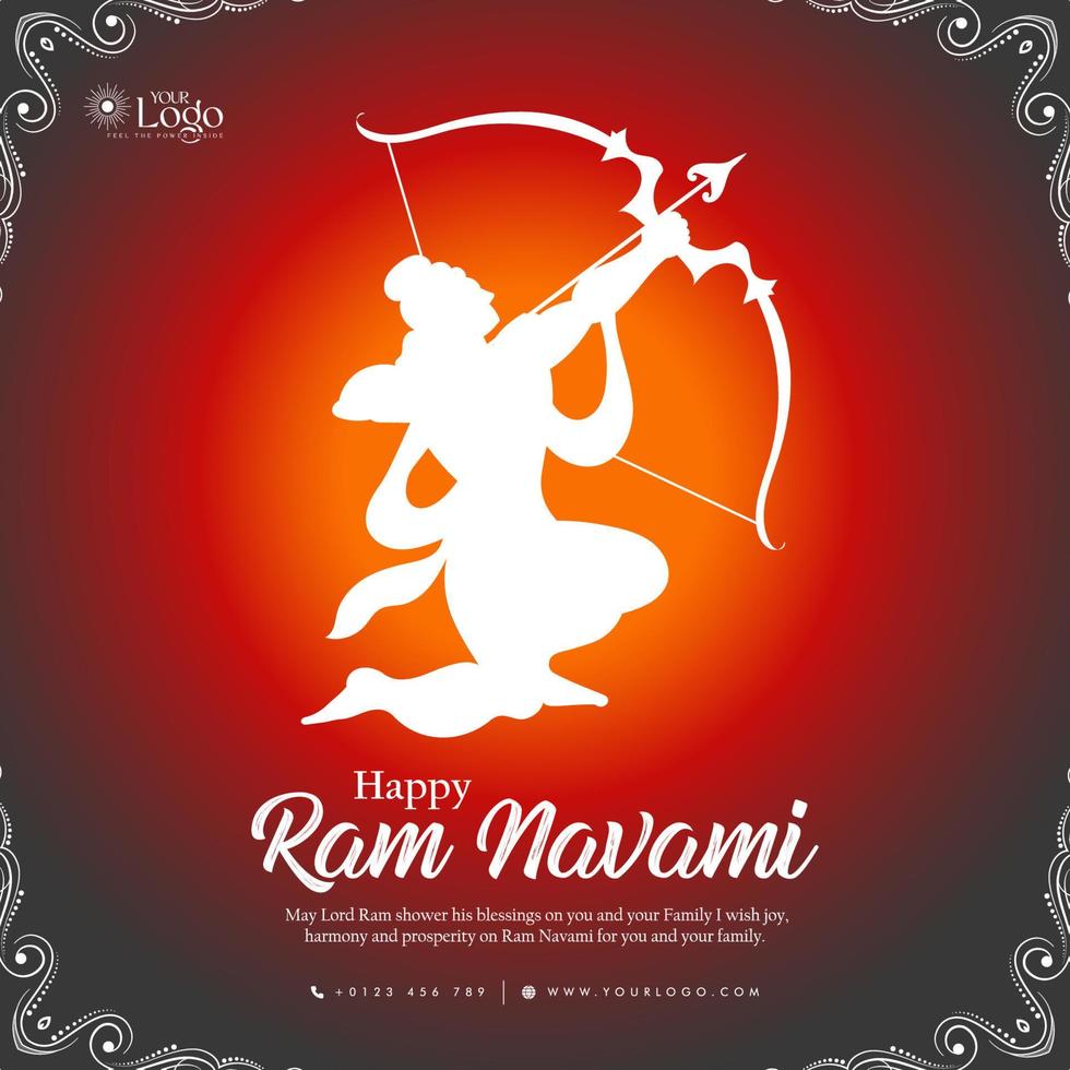 Happy Ram Navami greetings background Indian Hinduism festival social media post design vector