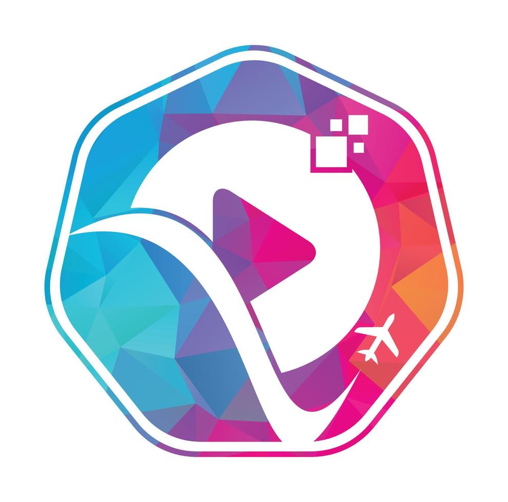 Airplane play button logo design. Airplane and record symbol or icon. Travel media logo design vector. vector