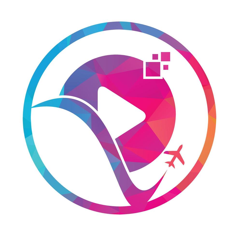 Airplane play button logo design. Airplane and record symbol or icon. Travel media logo design vector. vector