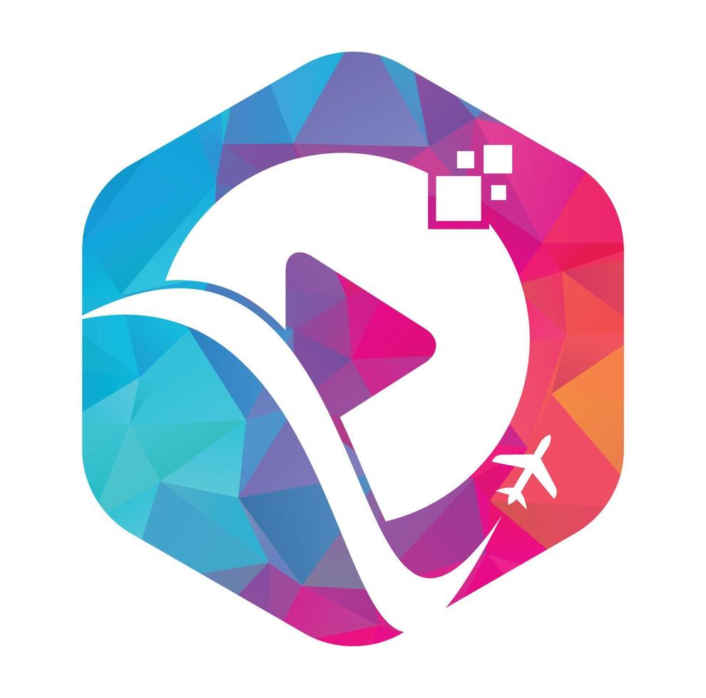 Airplane play button logo design. Airplane and record symbol or icon. Travel media logo design vector. vector
