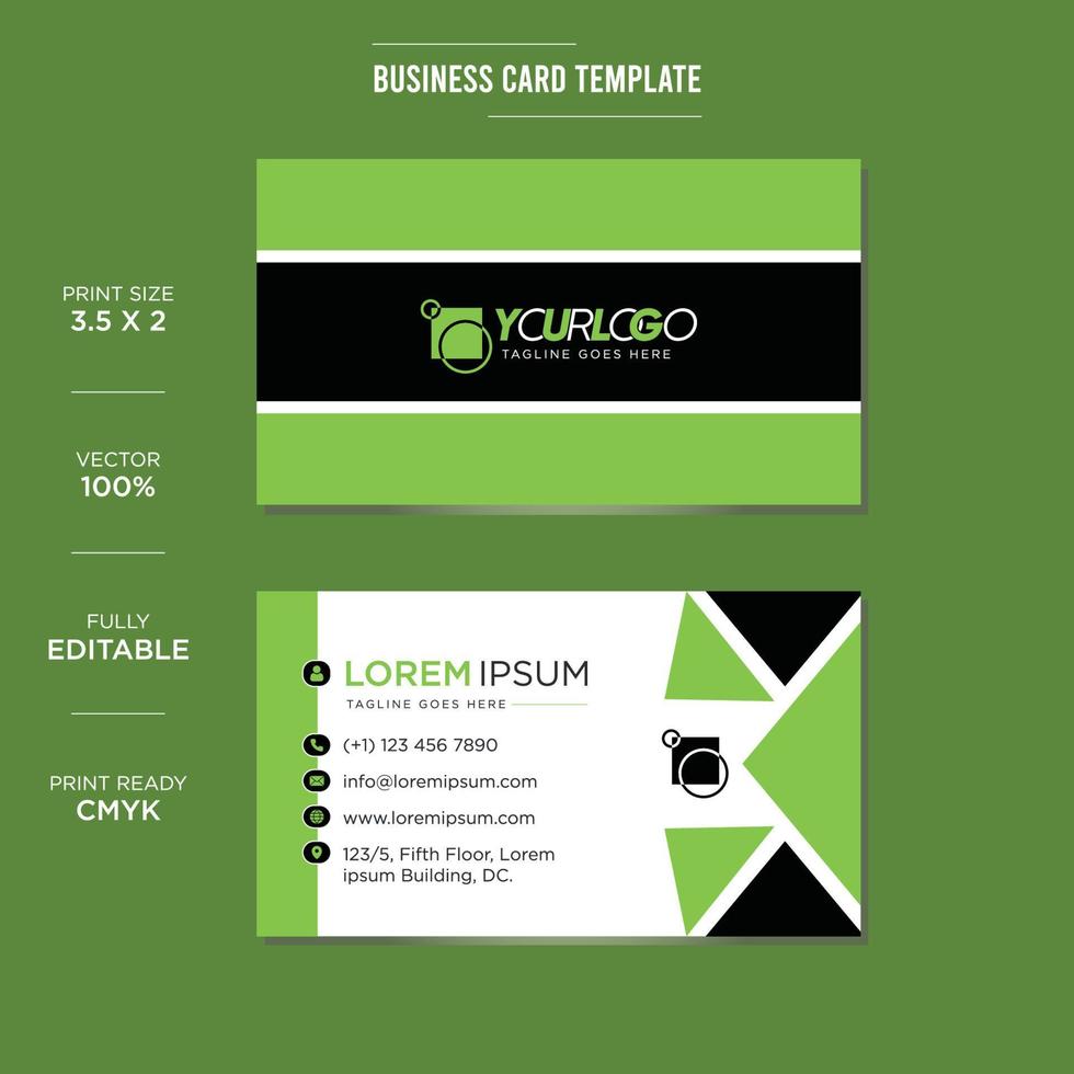 Professional green and black double-sided business card design vector