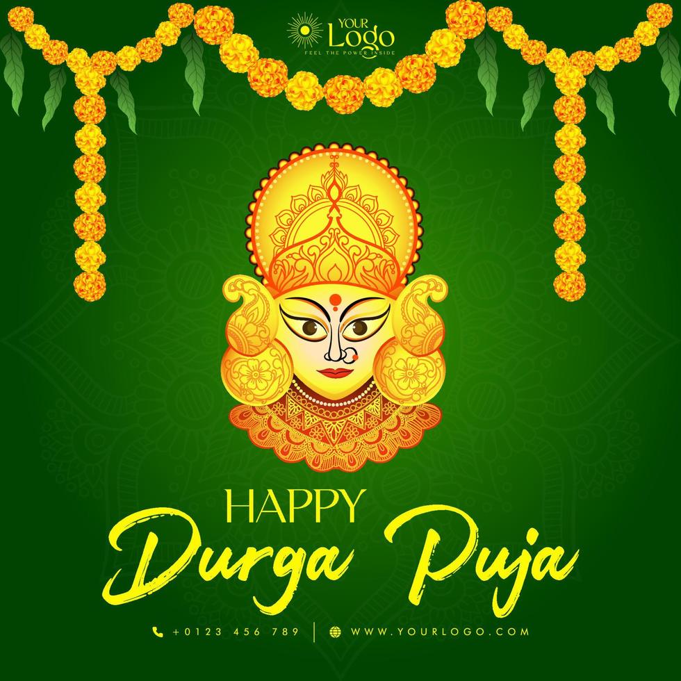 Indian god durga in happy Durga puja Subh Navratri post design vector