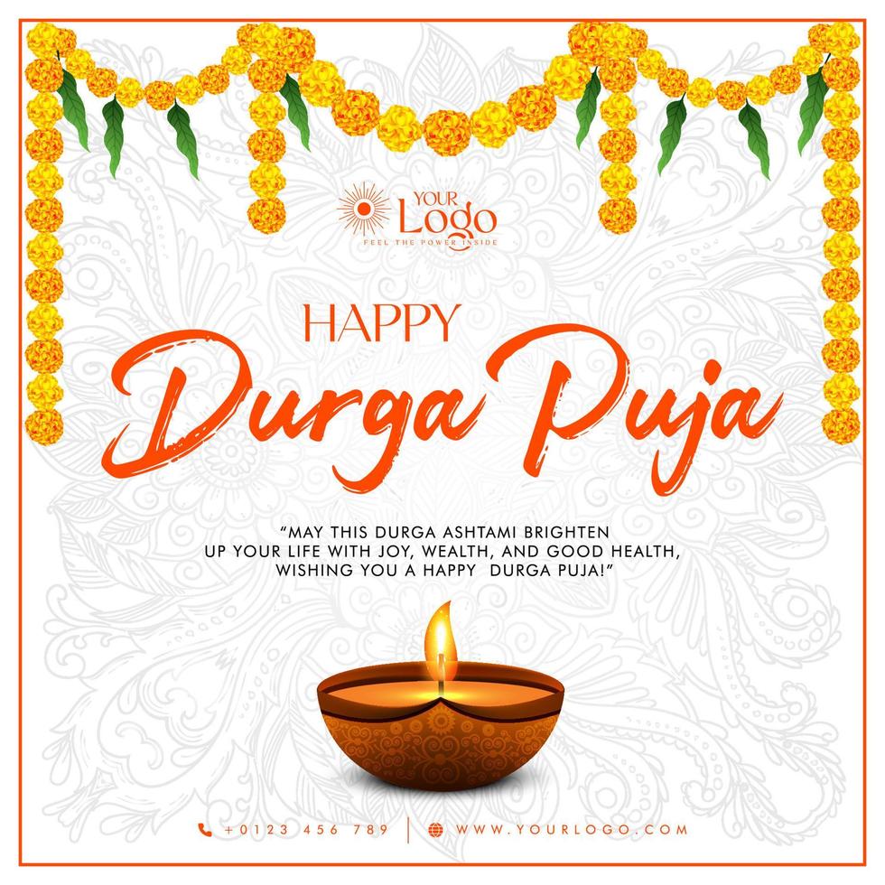 Indian god durga in happy Durga puja Subh Navratri post design vector