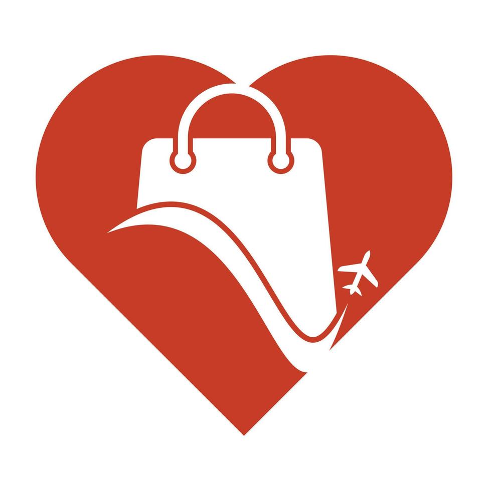 Travel shop logo vector template. Shop plane and heart logo. Sale and travel symbol or icon.