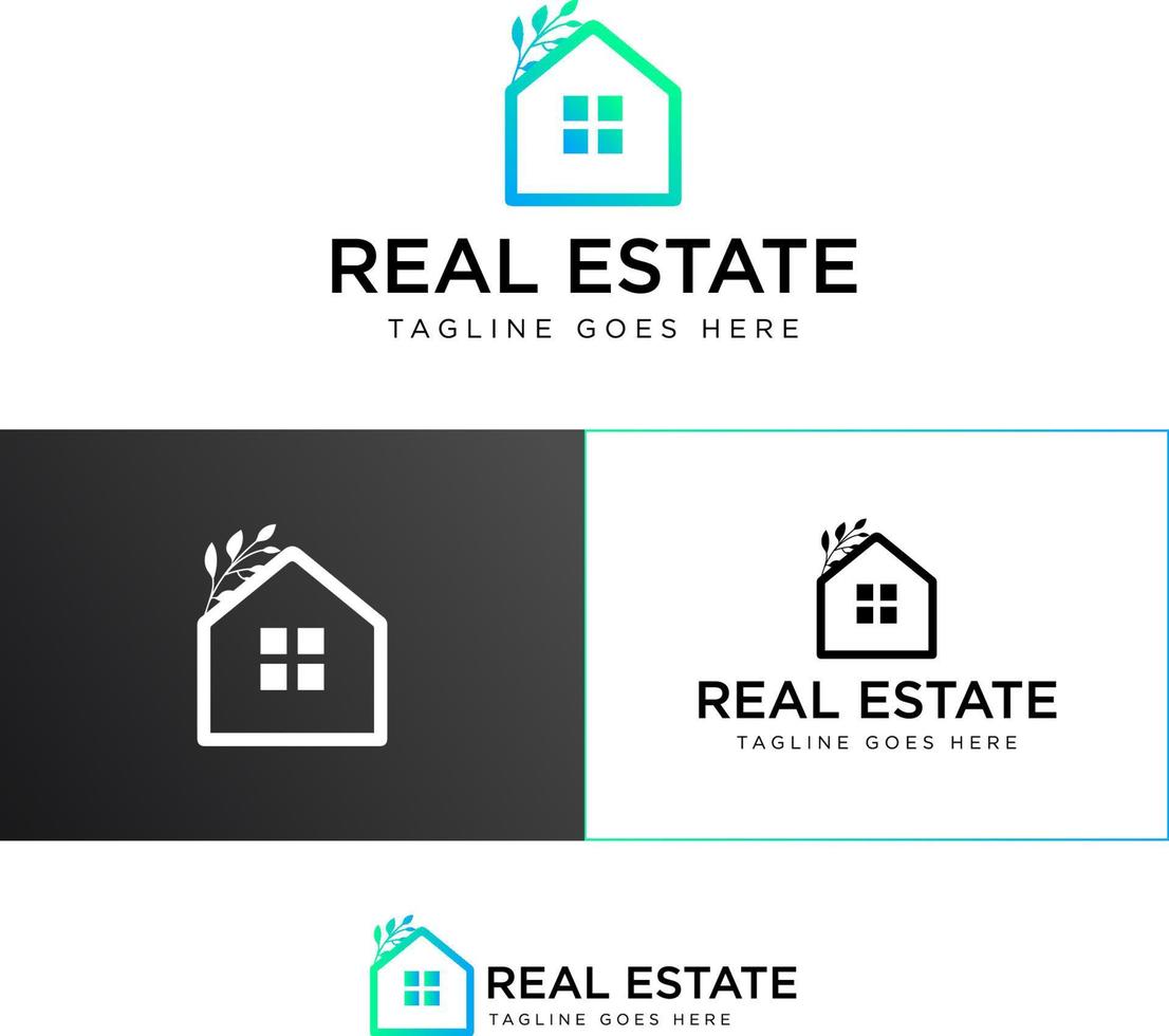 Premade House and leaf logo design templates for real estate and realtors vector