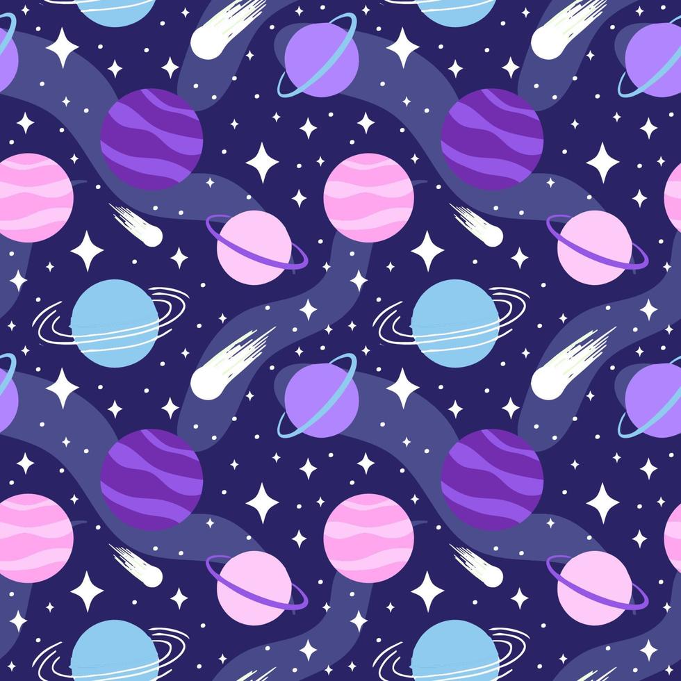 space and planets seamless pattern. gift wrapping design or fabric print vector
