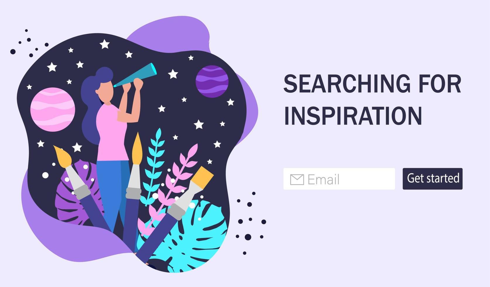 The concept of generating ideas and inspiration. Creative or educational process banner, advertisement, landing page or poster for web design studio. Vector illustration