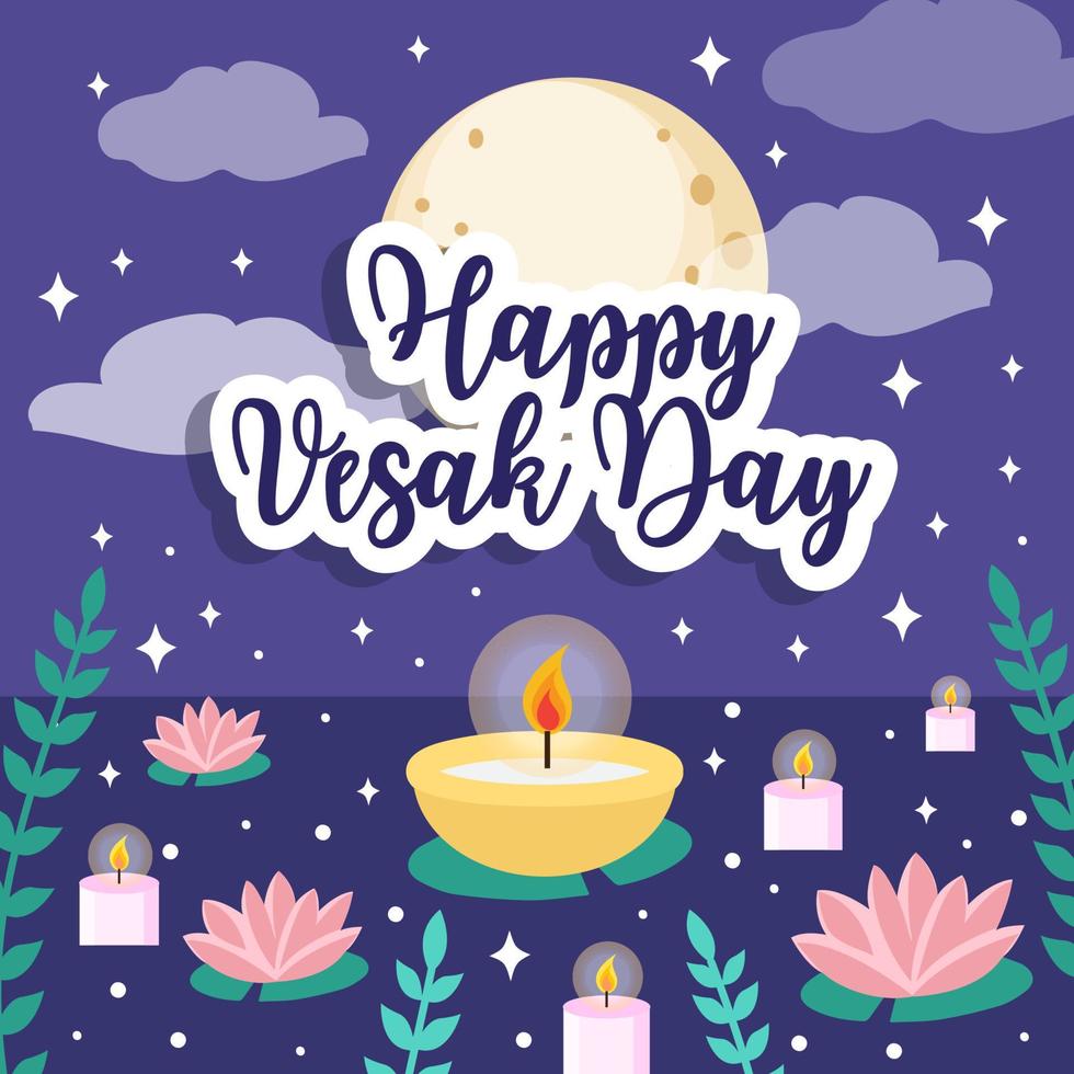 Happy Vesak Day Greeting Card, Budhaism Celebration. Vector Illustration
