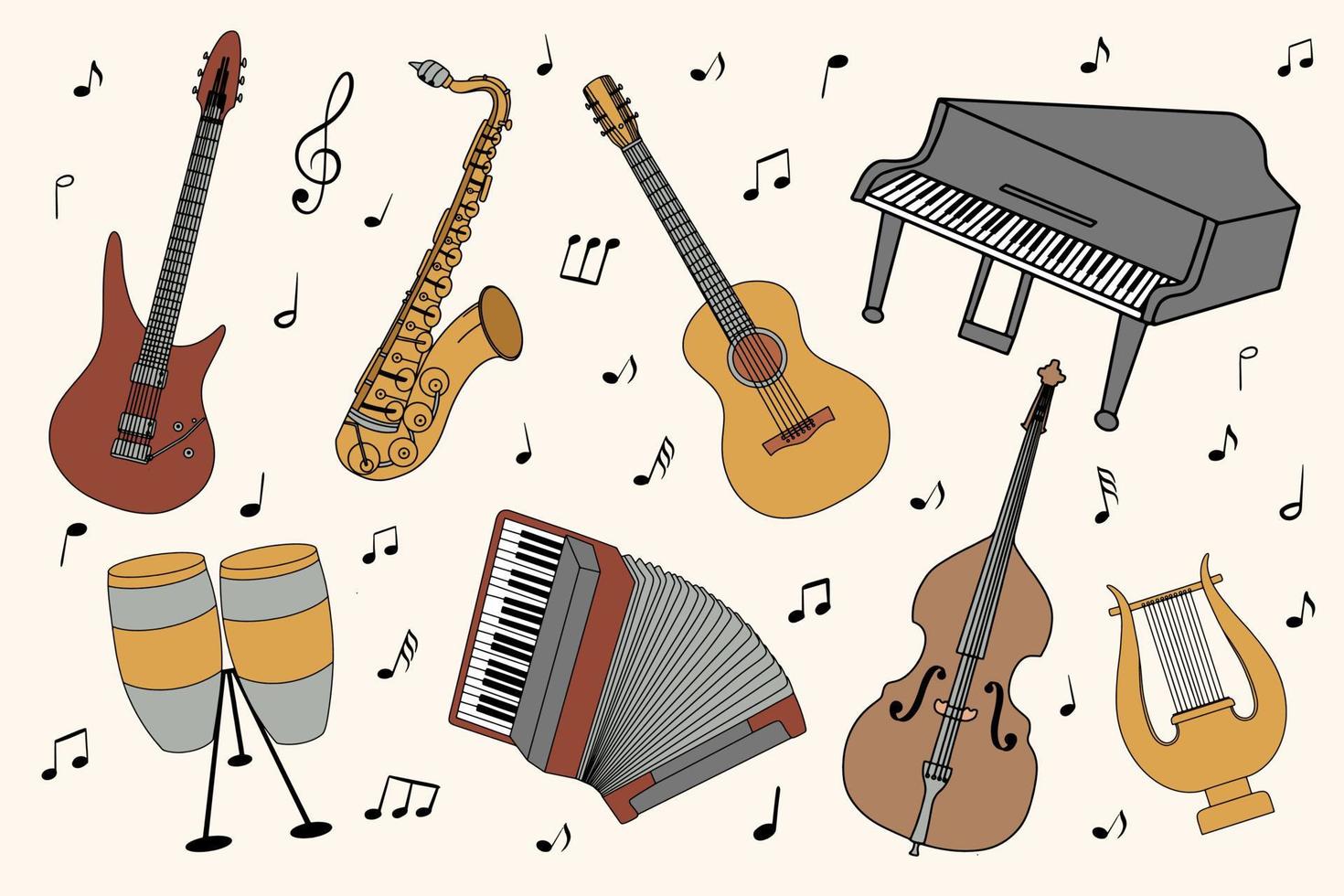 vector dibujos animados conjunto de musical instrumentos