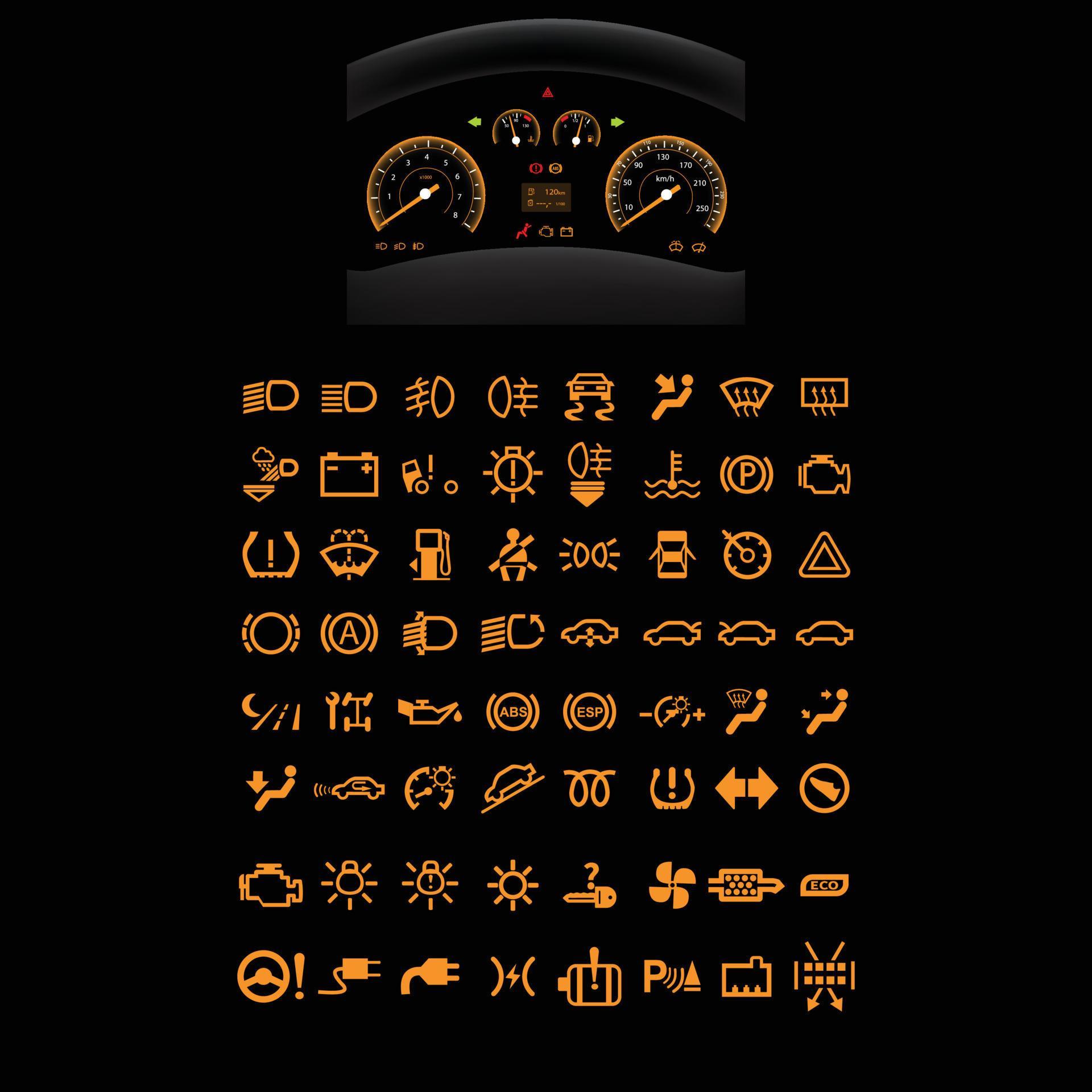 Car dashboard icon and symbol free vector car automobile dashboard