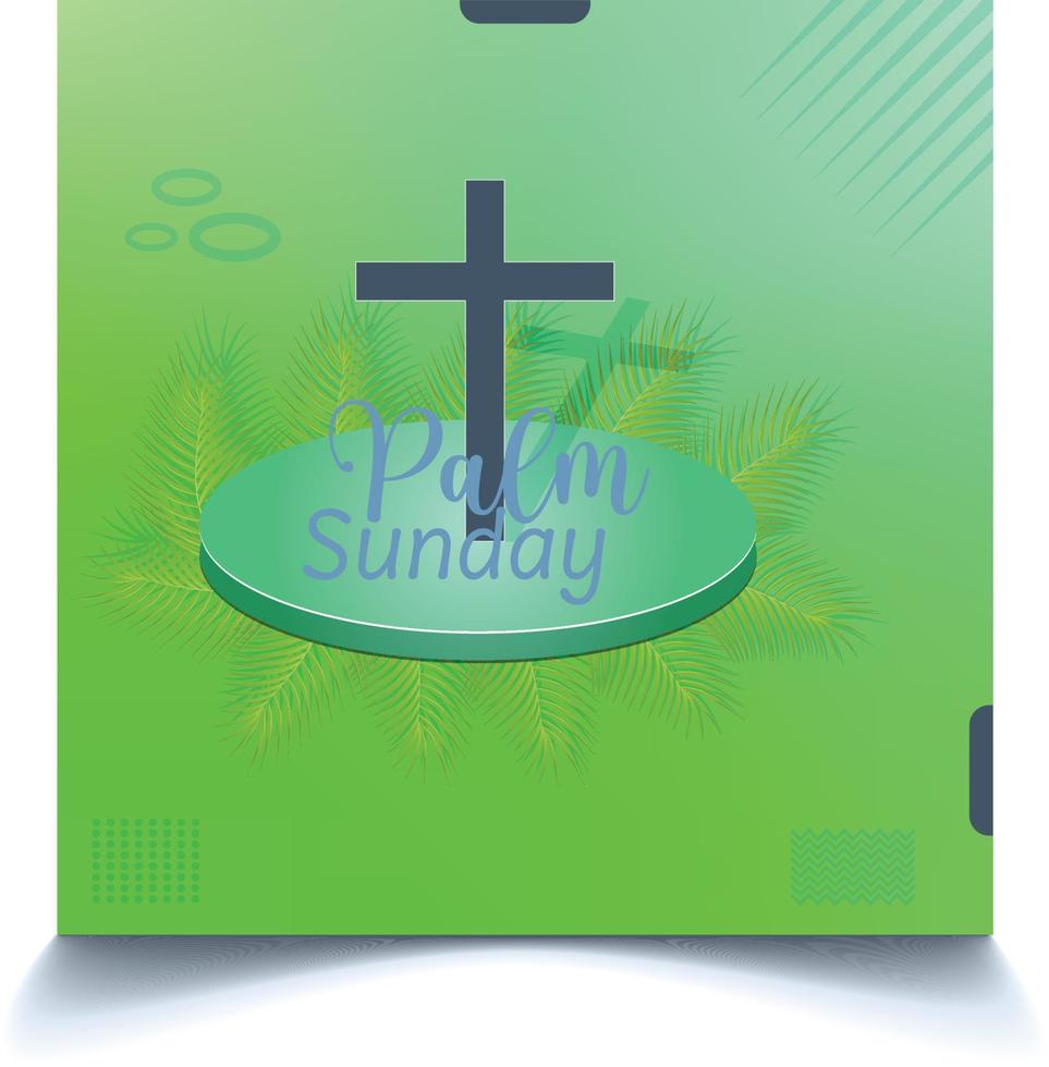 Palm Sunday - greeting banner template for Christian holiday, with palm tree leaves background with cross and shadow and gradient 3d effect. vector