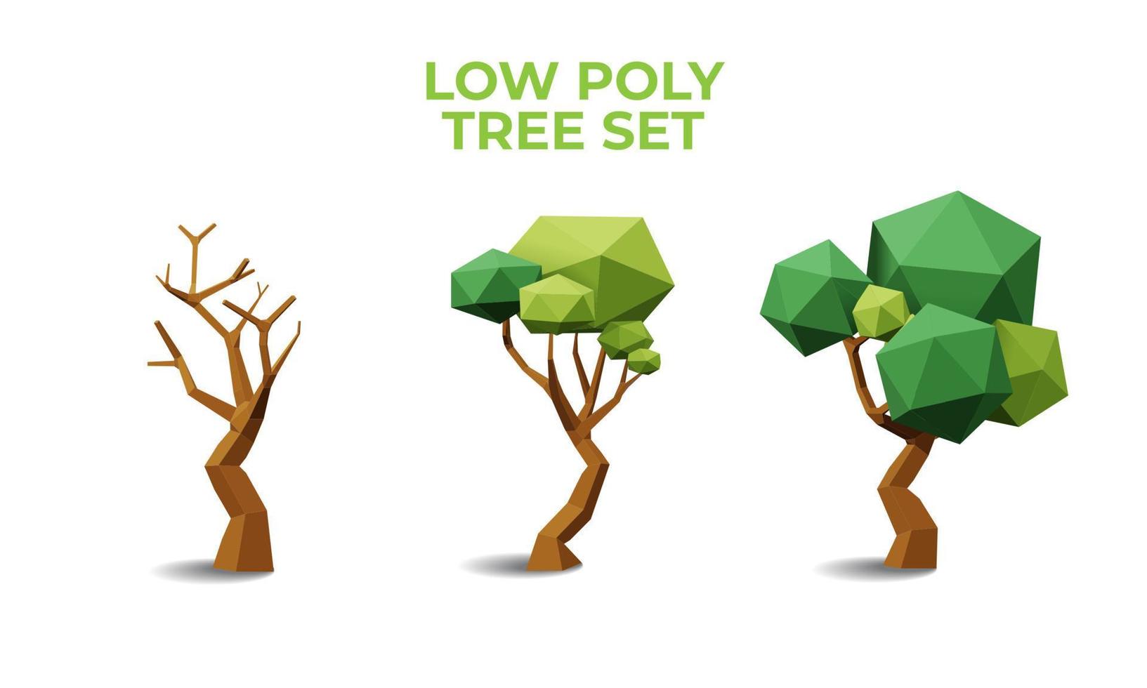 Collection of stylized low poly trees. Vector 3D Illustration.