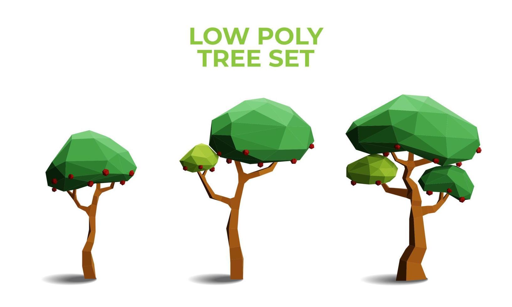 Collection of stylized low poly trees. Vector 3D Illustration.
