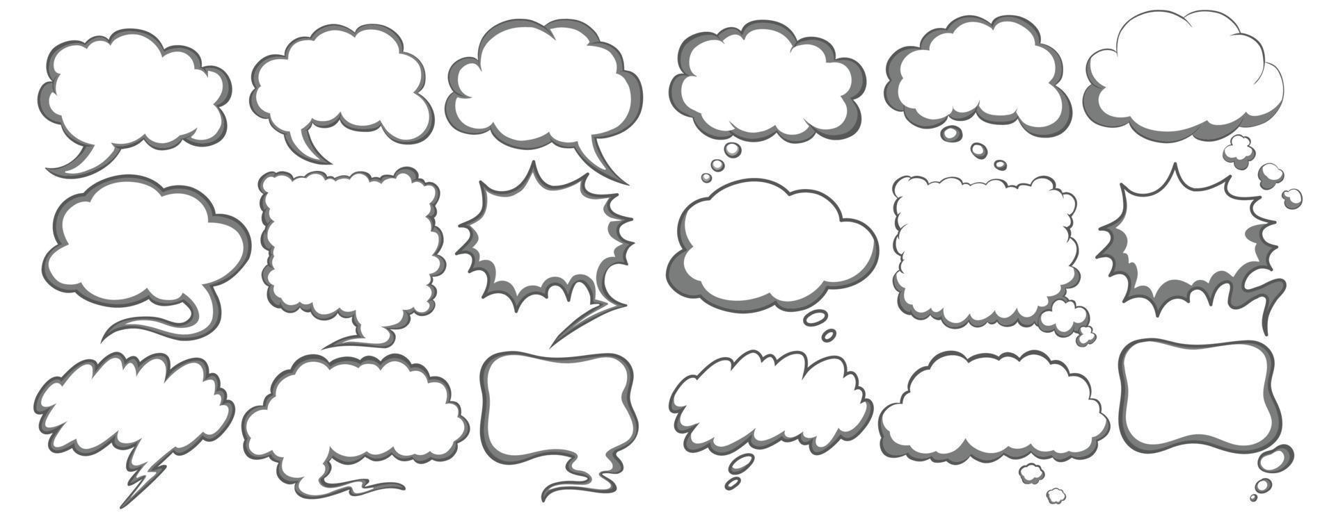 Retro empty comic speech bubbles set with black halftone shadows. Vintage design stock vector. vector