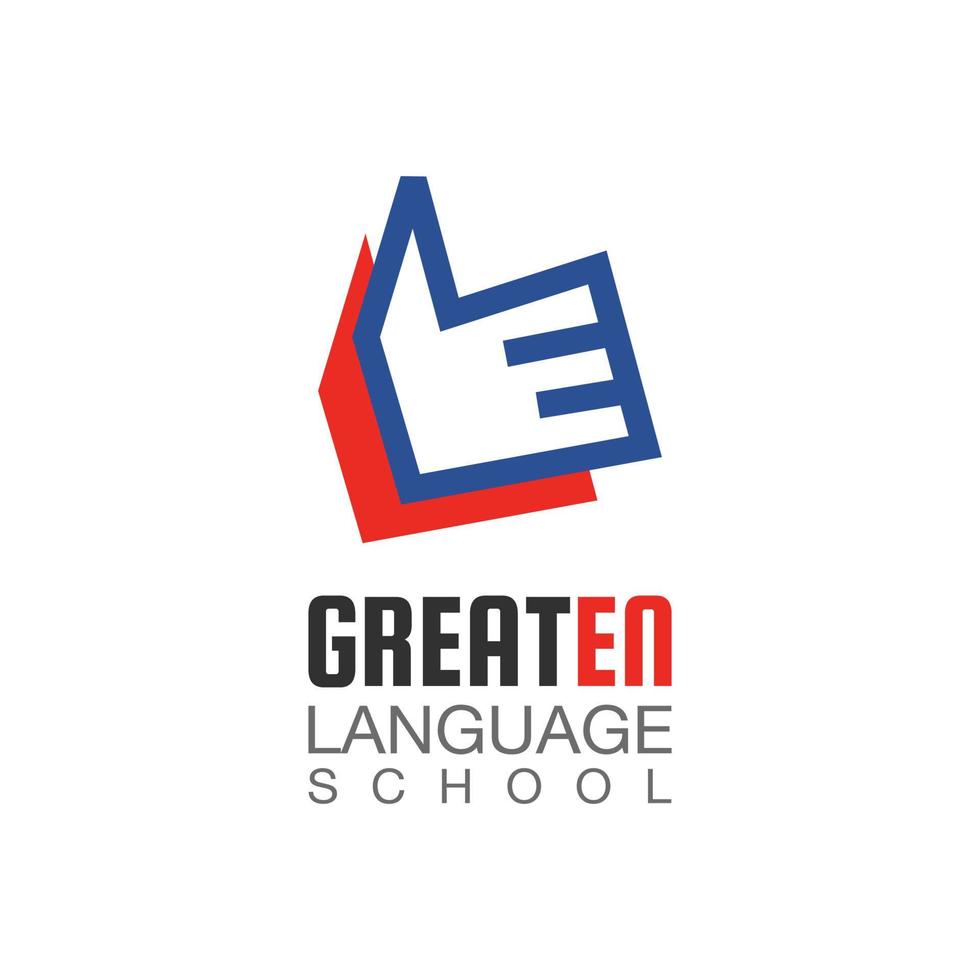 English language school logo design. Concept of Thumbs up hand shape like speech bubble. Vector illustration of English language school, lesson, course logo